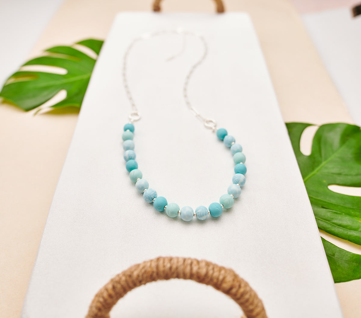 Maui Blue Link Beaded Long Necklace
