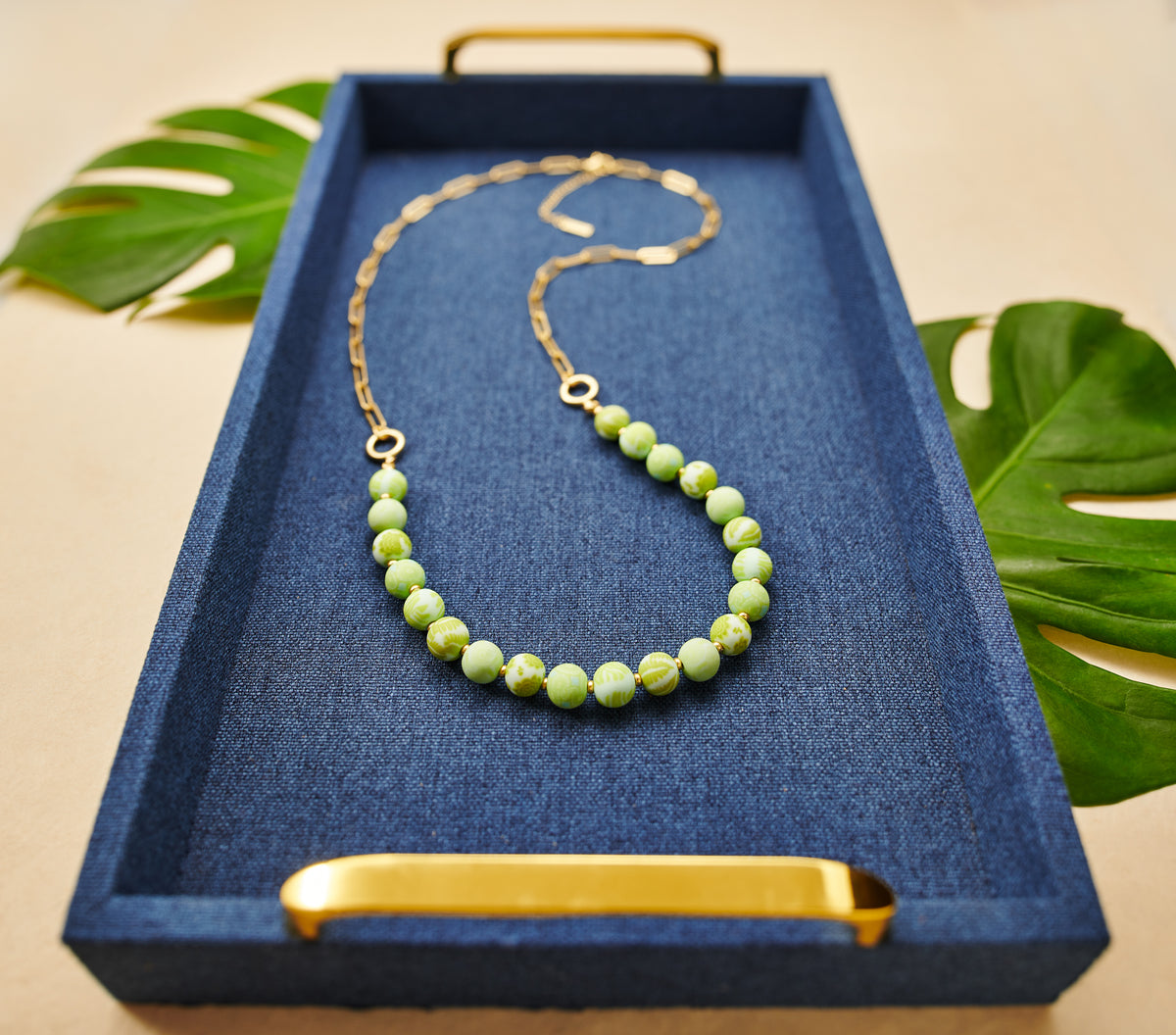 Seaside Green Link Beaded Long Necklace