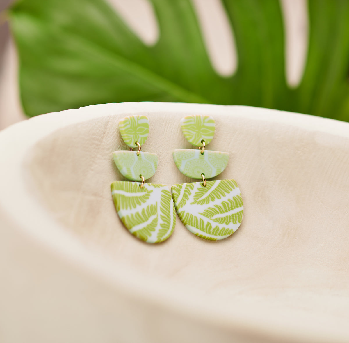 Seaside Green Triple Clay Bezel Post Earrings