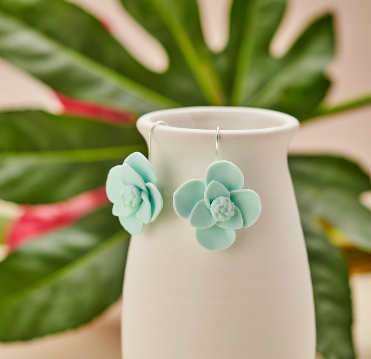 Maui Blue Clay Flower Earrings