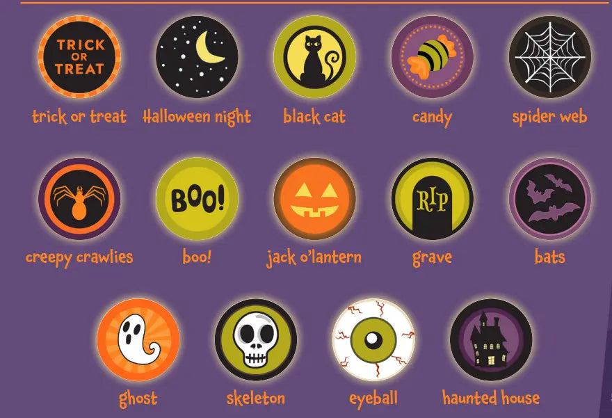 Back of the card showing every Halloween bead design
