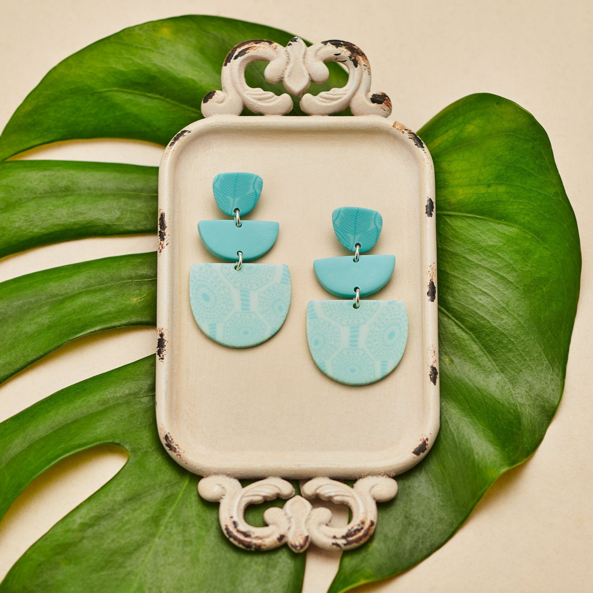 Maui Blue Triple Clay Bezel Post Earrings JILZARAH