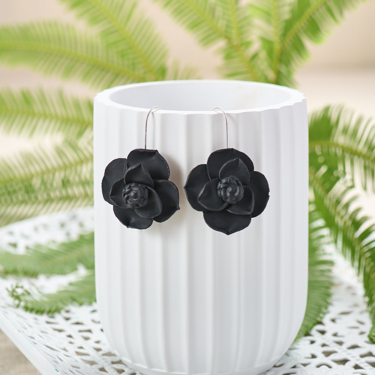 Noir Clay Flower Earrings JILZARAH