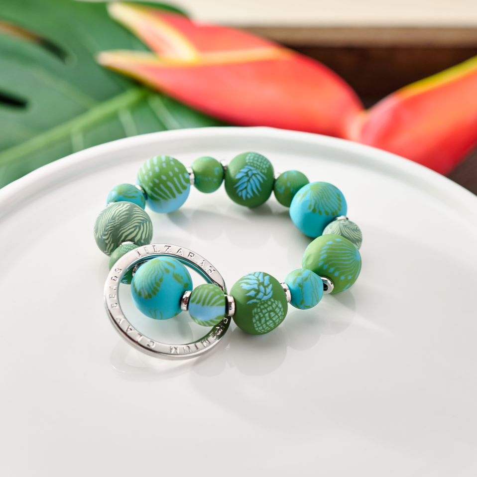 Tropical Green Small Bead Wrist Keychain - JILZARAH