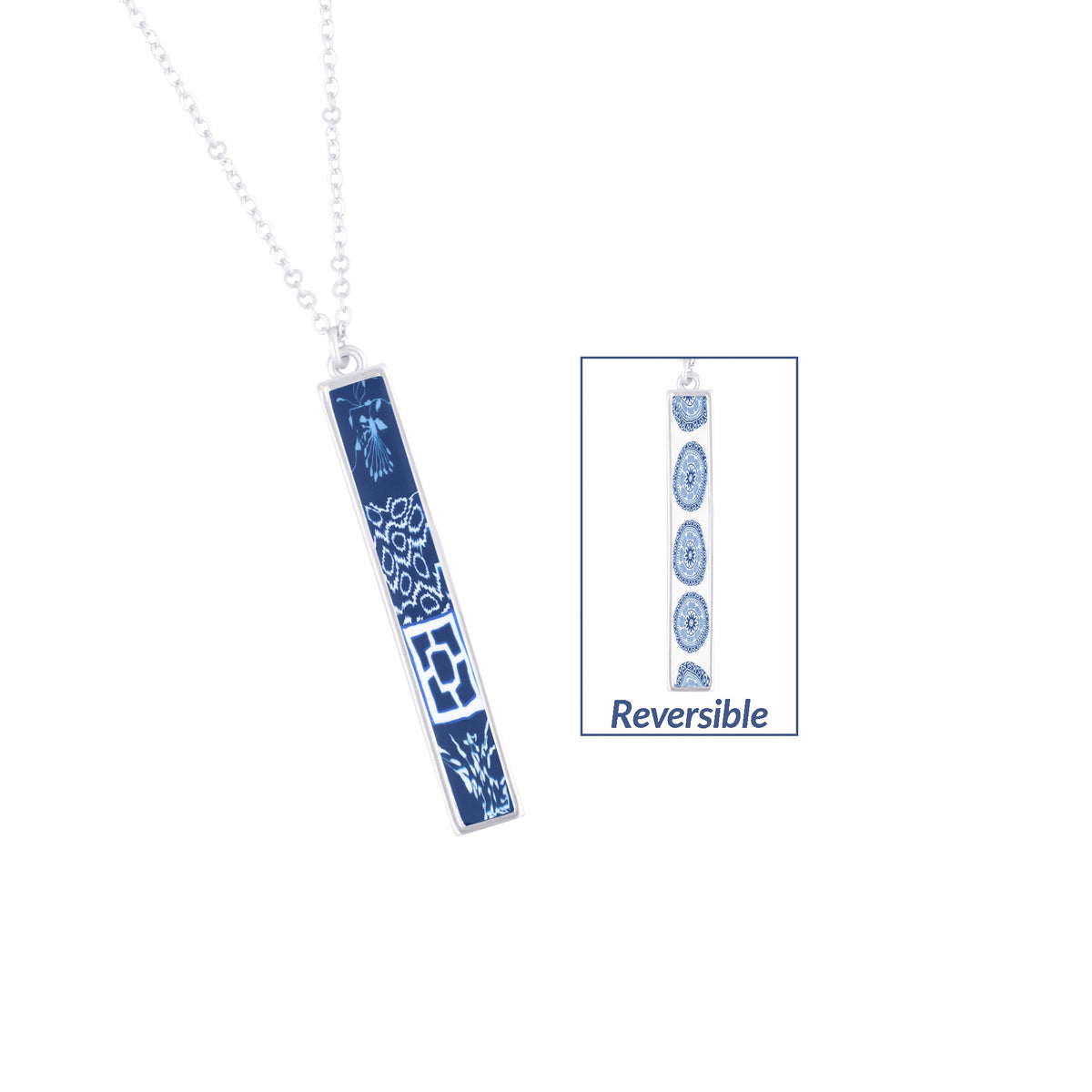 Dutch Blue Silver Vertical Bar Necklace
