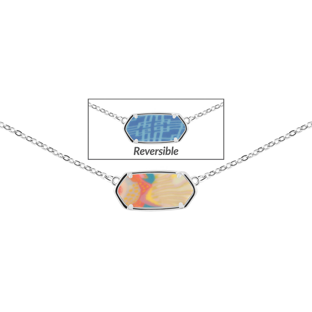 Tahiti Rhodium Reversible Hex Short Chain Necklace