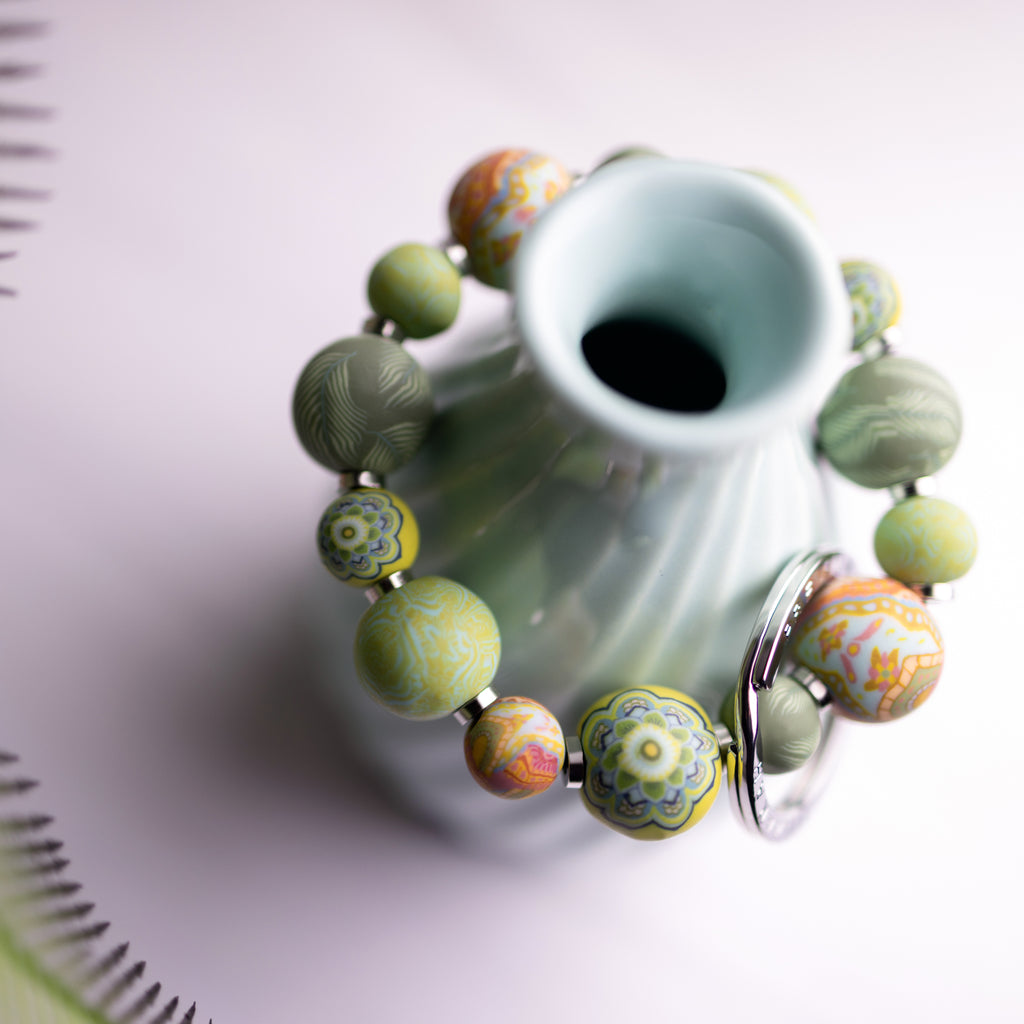 Green Fern Small Bead Wrist Keychain - JILZARAH